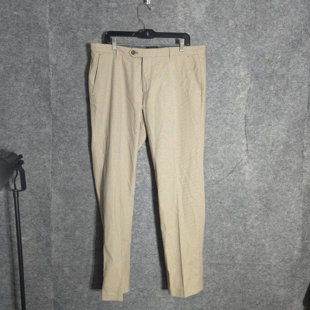 Ted Baker London Chinos Mens 36R Tan Micro Pattern Flat Front Tailored Trousers